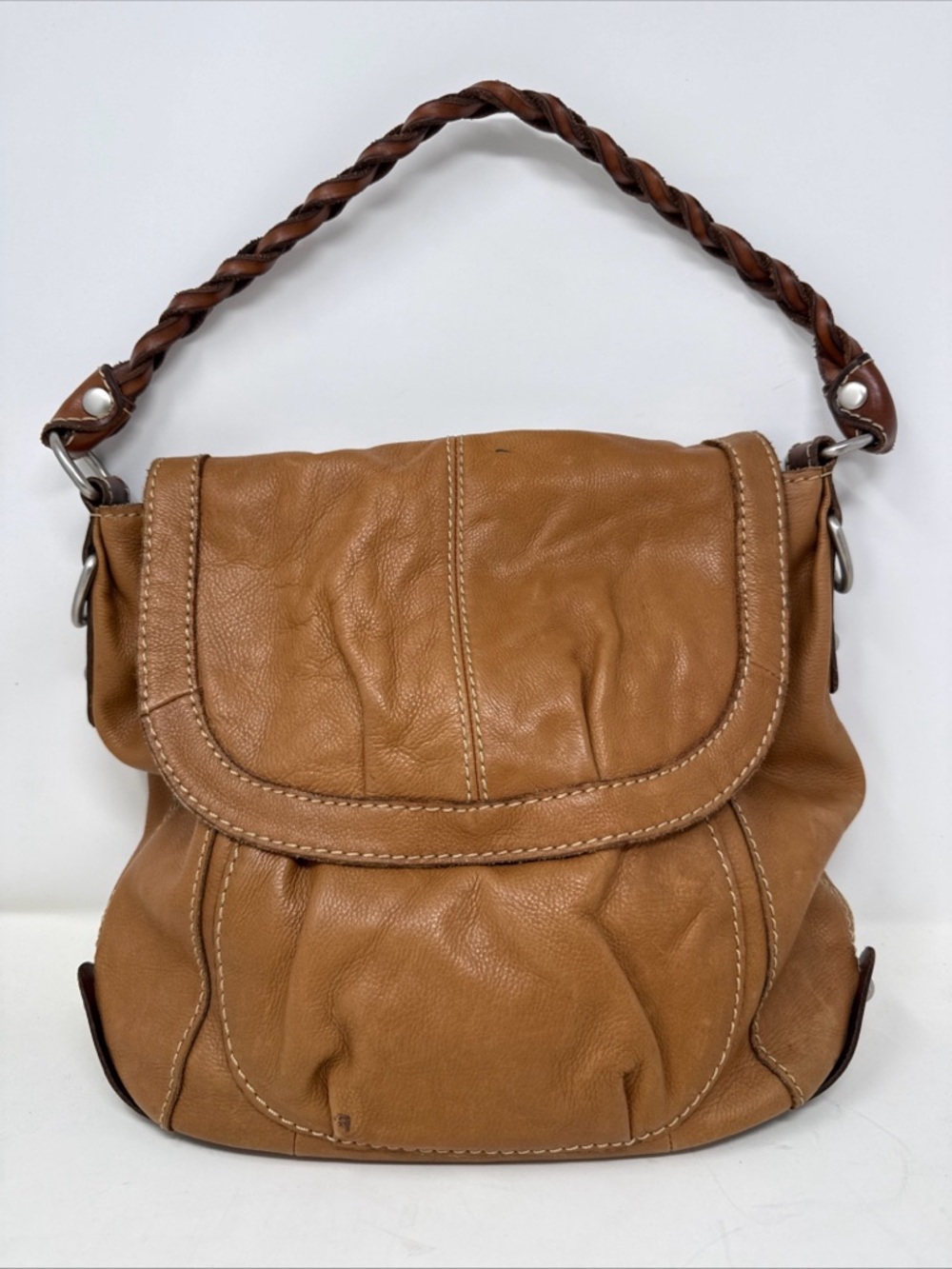 Vintage Fossil ZB 2649 "Lizette" leather shoulder bag Braided Strap Floral Linin